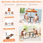 Table de pique-nique pour enfants et 2 chaises avec parasol – Marron / Vert / Rose, pour 2 personnes