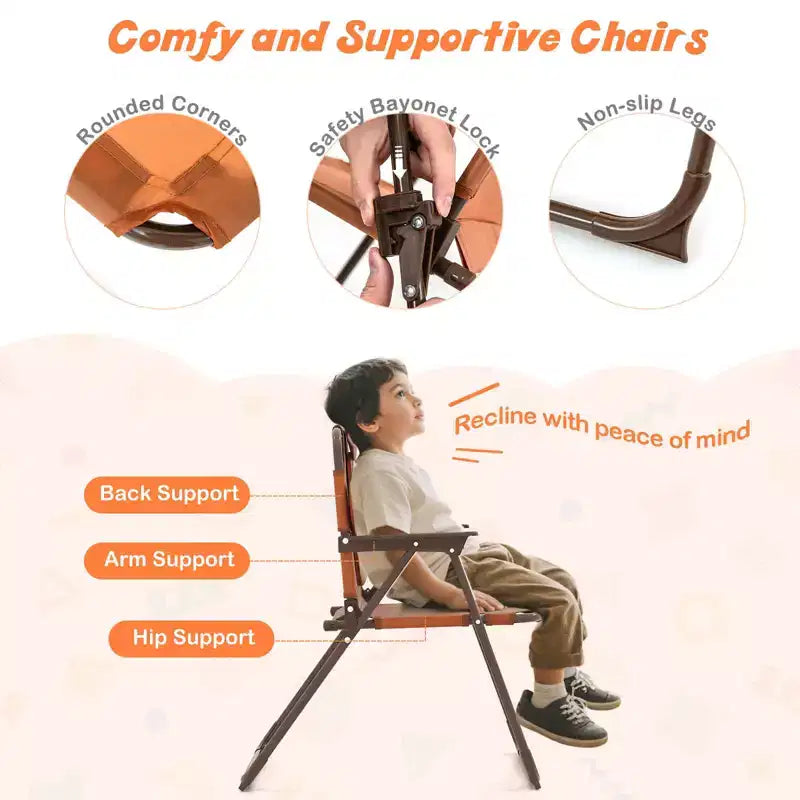 Table de pique-nique pour enfants et 2 chaises avec parasol – Marron / Vert / Rose, pour 2 personnes