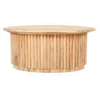 Table basse ovale marron, bois de manguier, piètement central, 91 cm l