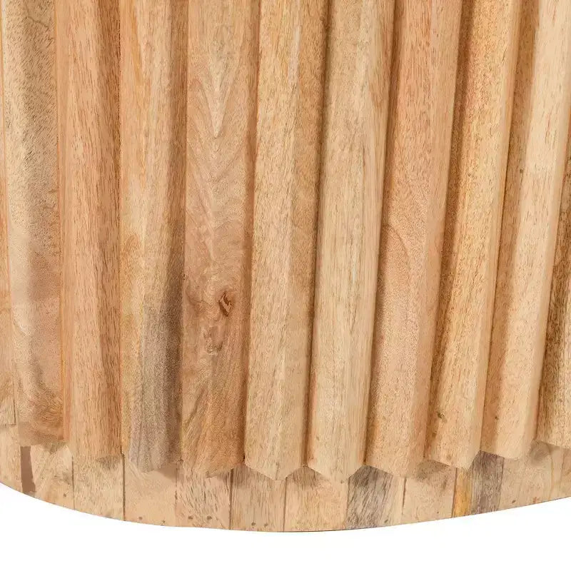 Table basse ovale marron, bois de manguier, piètement central, 91 cm l
