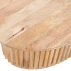 Table basse ovale marron, bois de manguier, piètement central, 91 cm l
