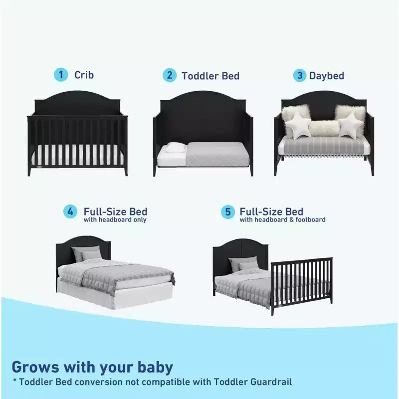 Lit de bébé convertible 5-en-1 – Noir / Gris Galet / Blanc, 1 enfant