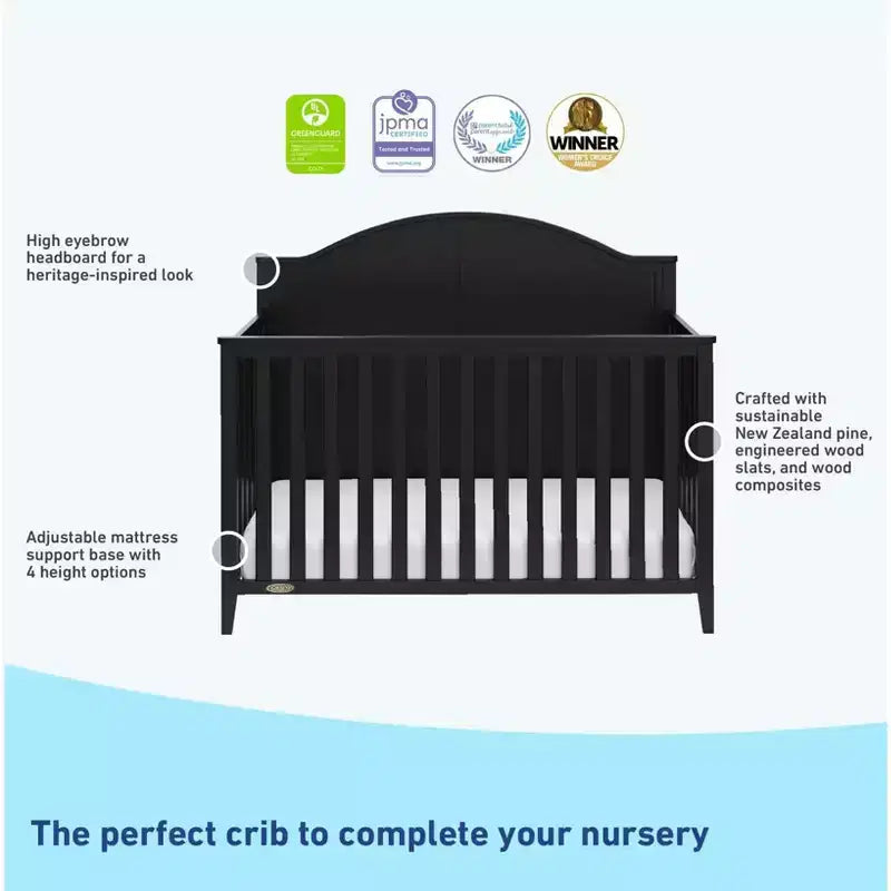 Lit de bébé convertible 5-en-1 – Noir / Gris Galet / Blanc, 1 enfant