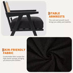 Fauteuil d'appoint – Beige / Noir / Gris | Dossier en rotin et coussin en lin | 1 place