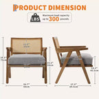 Fauteuil d'appoint – Beige / Noir / Gris | Dossier en rotin et coussin en lin | 1 place
