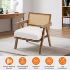 Fauteuil d'appoint – Beige / Noir / Gris | Dossier en rotin et coussin en lin | 1 place