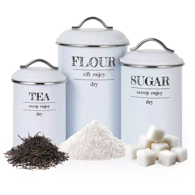 Lot de 3 bocaux de conservation hermétiques en métal blanc, style campagne
