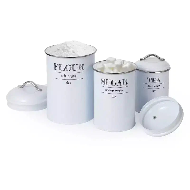Lot de 3 bocaux de conservation hermétiques en métal blanc, style campagne