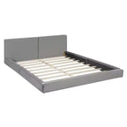 Lit plateforme en velours beige/gris – Grand lit, profil bas, pour 1 personne