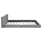 Lit plateforme en velours beige/gris – Grand lit, profil bas, pour 1 personne