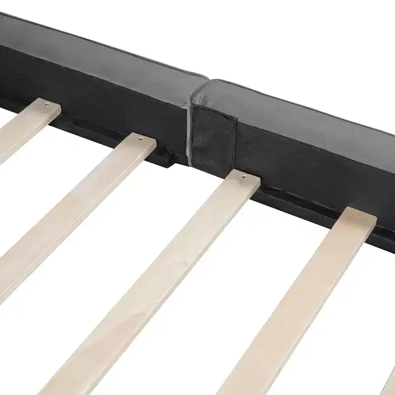 Lit plateforme en velours beige/gris – Grand lit, profil bas, pour 1 personne