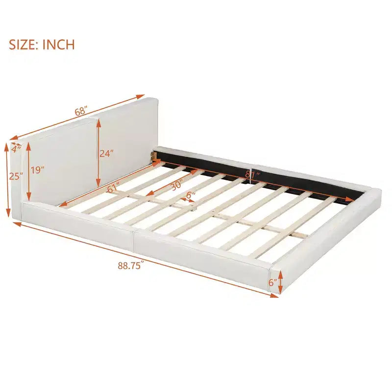 Lit plateforme en velours beige/gris – Grand lit, profil bas, pour 1 personne