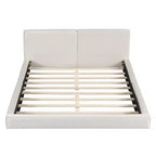 Lit plateforme en velours beige/gris – Grand lit, profil bas, pour 1 personne