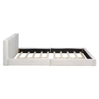 Lit plateforme en velours beige/gris – Grand lit, profil bas, pour 1 personne
