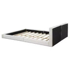 Lit plateforme en velours beige/gris – Grand lit, profil bas, pour 1 personne