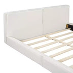 Lit plateforme en velours beige/gris – Grand lit, profil bas, pour 1 personne