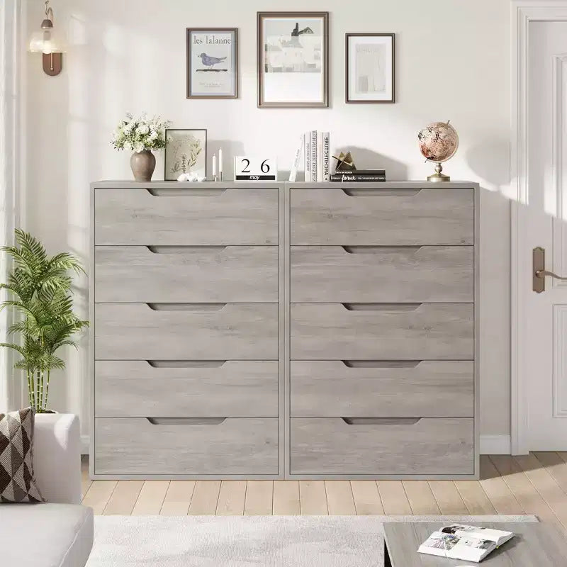 Commode en bois à 5 tiroirs – Noir / Gris / Blanc, Autoportante, Utilisation 1 personne