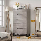 Commode en bois à 5 tiroirs – Noir / Gris / Blanc, Autoportante, Utilisation 1 personne