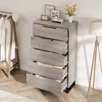 Commode en bois à 5 tiroirs – Noir / Gris / Blanc, Autoportante, Utilisation 1 personne