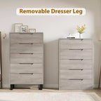 Commode en bois à 5 tiroirs – Noir / Gris / Blanc, Autoportante, Utilisation 1 personne