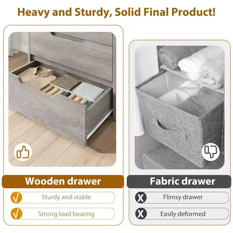 Commode en bois à 5 tiroirs – Noir / Gris / Blanc, Autoportante, Utilisation 1 personne