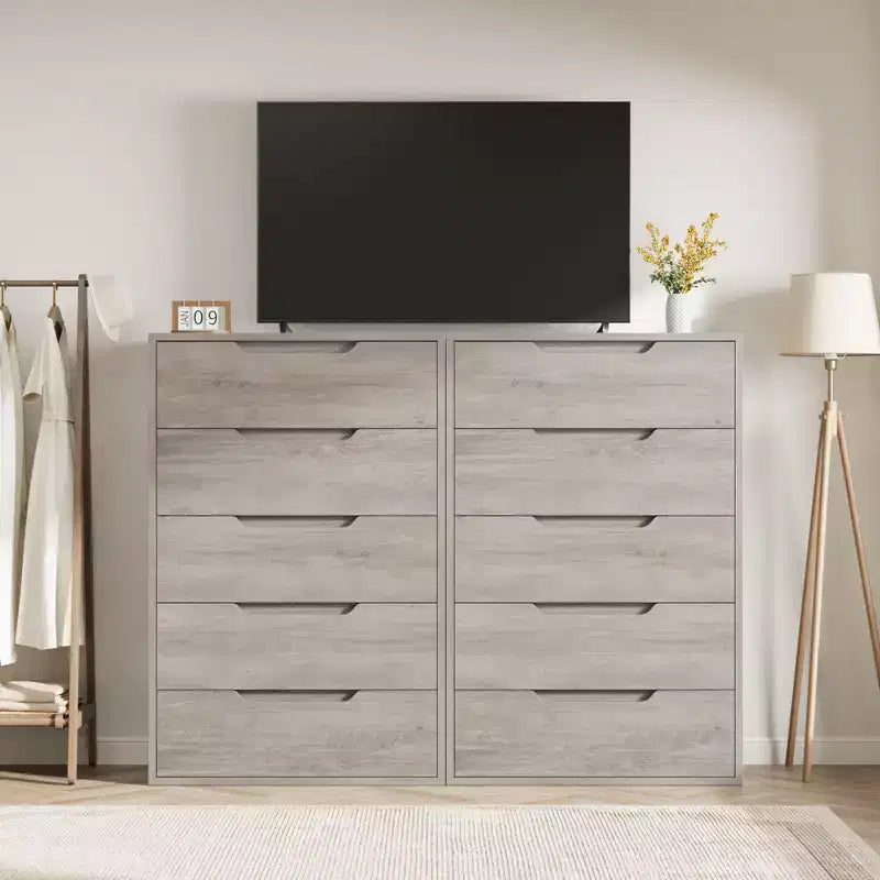 Commode en bois à 5 tiroirs – Noir / Gris / Blanc, Autoportante, Utilisation 1 personne