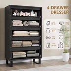 Commode en bois à 5 tiroirs – Noir / Gris / Blanc, Autoportante, Utilisation 1 personne
