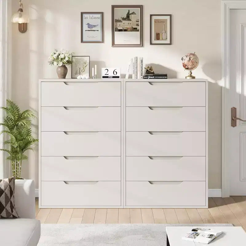 Commode en bois à 5 tiroirs – Noir / Gris / Blanc, Autoportante, Utilisation 1 personne