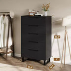 Commode en bois à 5 tiroirs – Noir / Gris / Blanc, Autoportante, Utilisation 1 personne