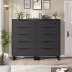 Commode en bois à 5 tiroirs – Noir / Gris / Blanc, Autoportante, Utilisation 1 personne