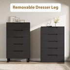 Commode en bois à 5 tiroirs – Noir / Gris / Blanc, Autoportante, Utilisation 1 personne