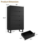 Commode en bois à 5 tiroirs – Noir / Gris / Blanc, Autoportante, Utilisation 1 personne