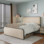 Whisen King Modern Metal Bed Frame with Upholstered Headboard and Storage
