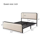 Cadre de lit plateforme rembourré beige – Très grand lit/Grand lit, Lattes métalliques, Tiroirs de rangement en option, 1 à 2 personnes