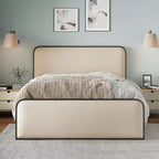 Cadre de lit plateforme rembourré beige – Très grand lit/Grand lit, Lattes métalliques, Tiroirs de rangement en option, 1 à 2 personnes