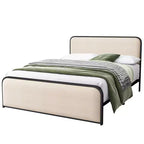 Cadre de lit plateforme rembourré beige – Très grand lit/Grand lit, Lattes métalliques, Tiroirs de rangement en option, 1 à 2 personnes