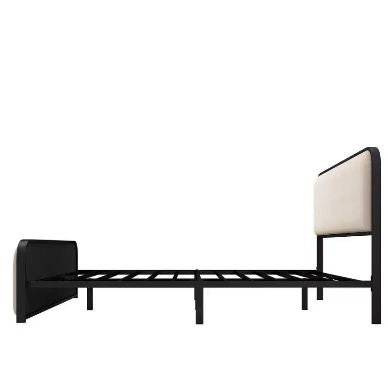 Cadre de lit plateforme rembourré beige – Très grand lit/Grand lit, Lattes métalliques, Tiroirs de rangement en option, 1 à 2 personnes