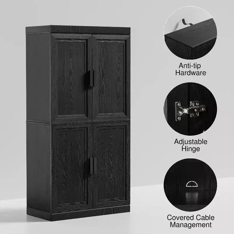 Armoire de rangement moderne noire – 2 portes, étagère réglable, 1 utilisateur