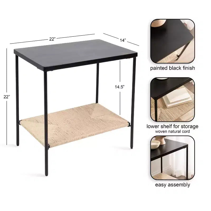 Table d'appoint rectangulaire à niveaux Noir et Naturel, pour 1 personne