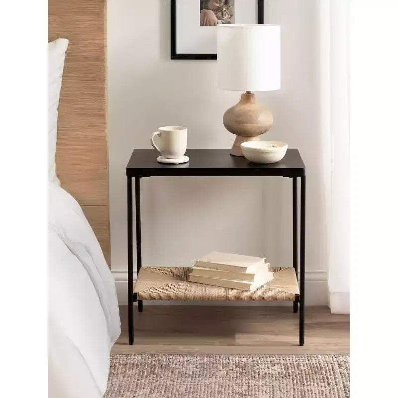 Table d'appoint rectangulaire à niveaux Noir et Naturel, pour 1 personne