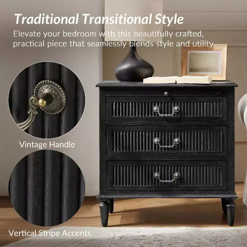 Table de chevet à 3 tiroirs avec prise intégrée, lot de 2 – Chêne / Anthracite / Noyer