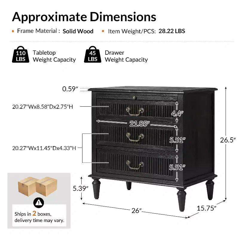 Table de chevet à 3 tiroirs avec prise intégrée, lot de 2 – Chêne / Anthracite / Noyer