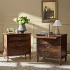 Table de chevet à 3 tiroirs avec prise intégrée, lot de 2 – Chêne / Anthracite / Noyer