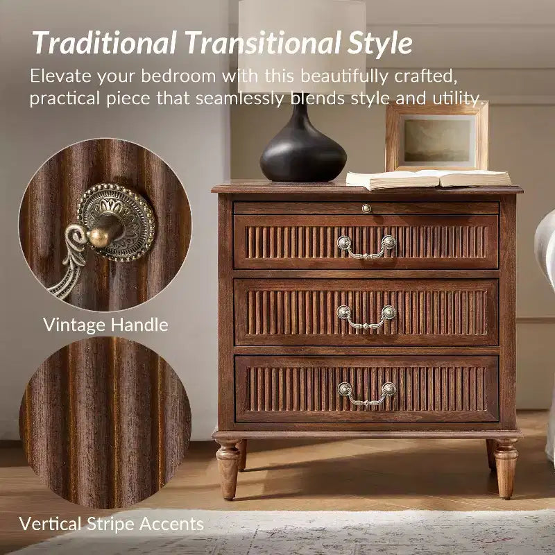 Table de chevet à 3 tiroirs avec prise intégrée, lot de 2 – Chêne / Anthracite / Noyer