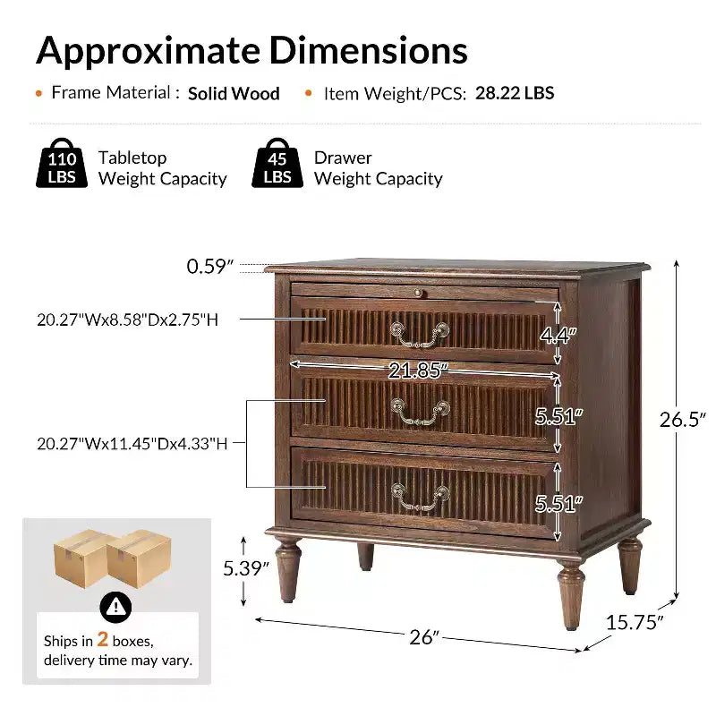 Table de chevet à 3 tiroirs avec prise intégrée, lot de 2 – Chêne / Anthracite / Noyer