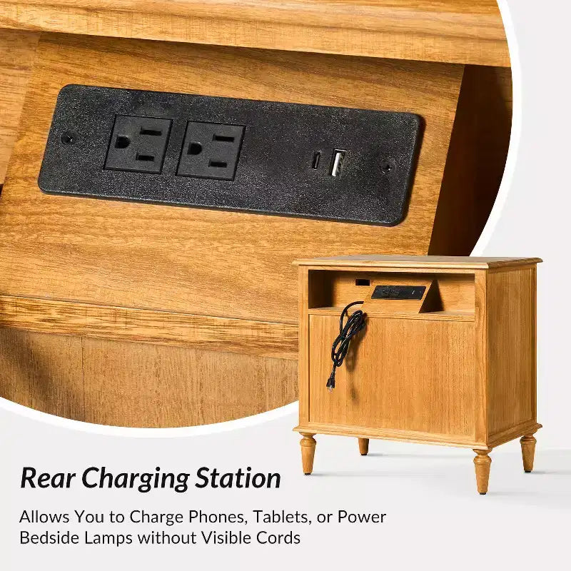 Table de chevet à 3 tiroirs avec prise intégrée, lot de 2 – Chêne / Anthracite / Noyer