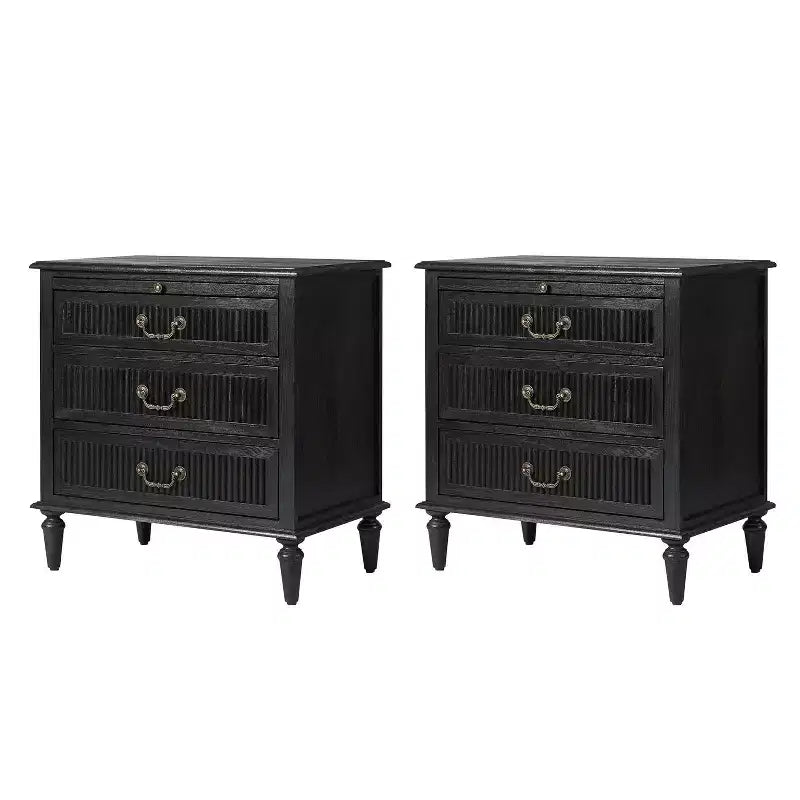 Table de chevet à 3 tiroirs avec prise intégrée, lot de 2 – Chêne / Anthracite / Noyer