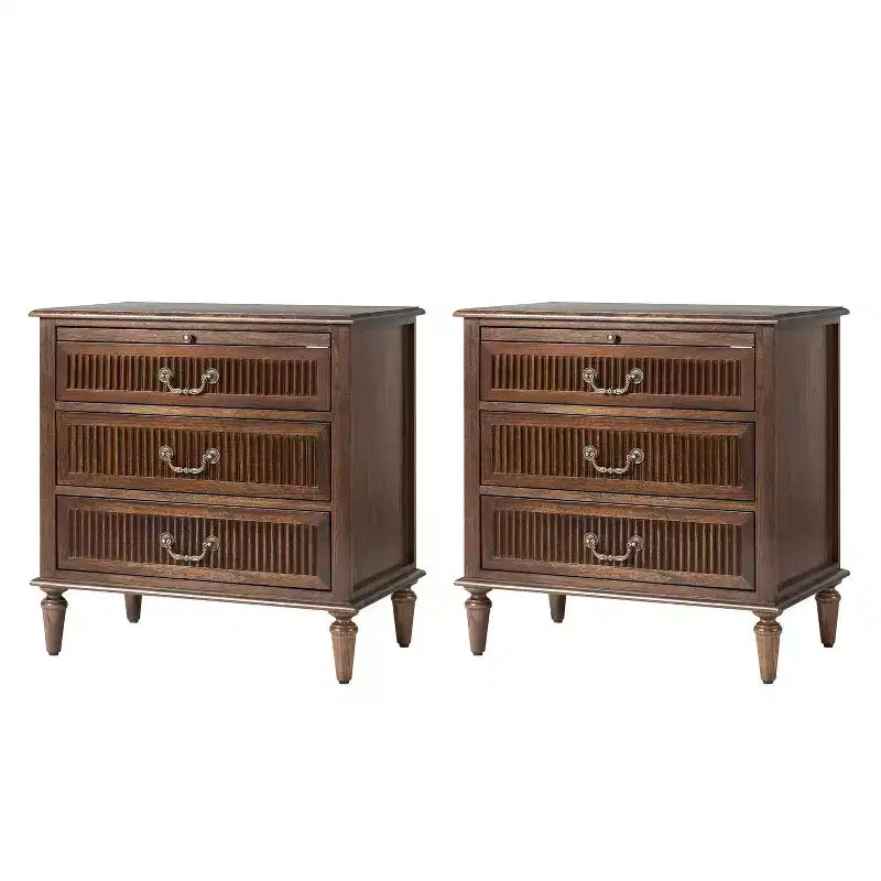 Table de chevet à 3 tiroirs avec prise intégrée, lot de 2 – Chêne / Anthracite / Noyer