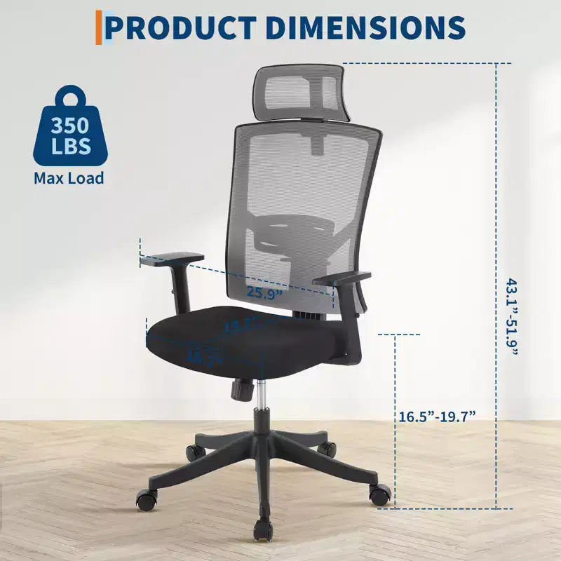 Chaise de bureau pivotante noire/grise à dossier haut, avec accoudoirs, 1 place