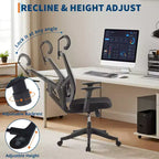 Chaise de bureau pivotante noire/grise à dossier haut, avec accoudoirs, 1 place
